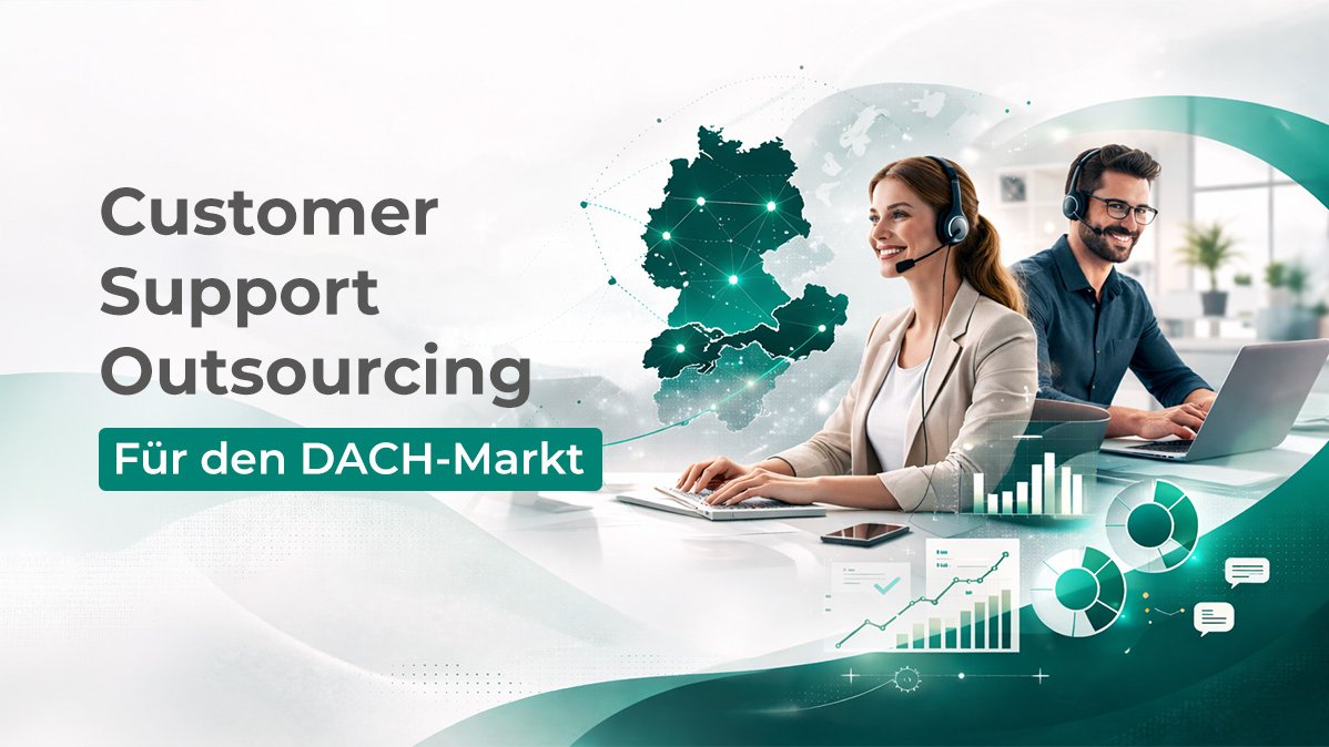 Customer Support Outsourcing im DACH-Markt mit Support-Team und KPI-Dashboard