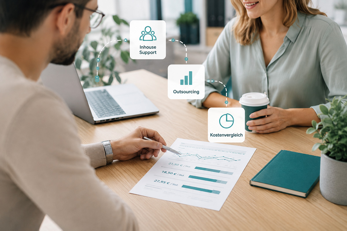 Kostenvergleich bei Inhouse Support vs Outsourcing im Meeting