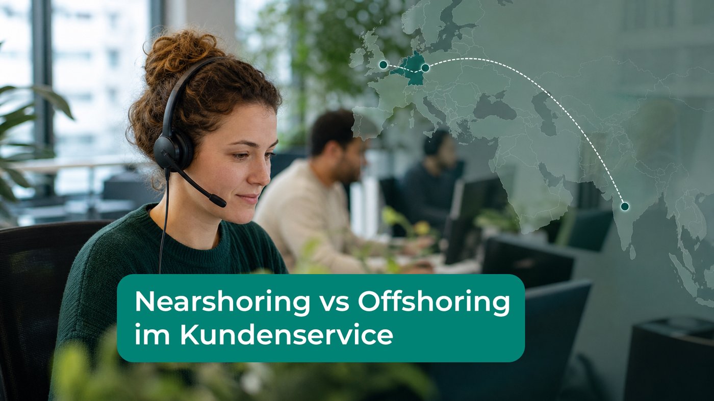 Nearshoring vs Offshoring Kundenservice in einer modernen Customer-Service-Büroszene
