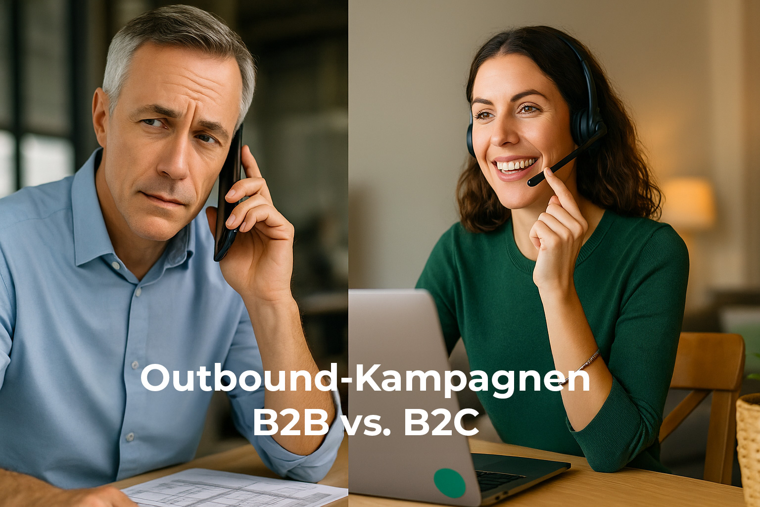 Kontrast zwischen B2B-Entscheider und B2C-Kundin bei Outbound-Kampagnen