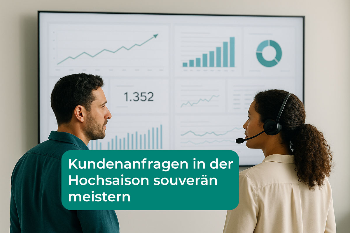 Mitarbeitende im Kundenservice bearbeiten Anfragen in der Hochsaison